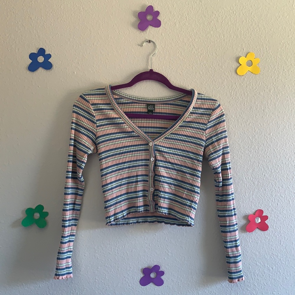 Wild Fable Striped Long Sleeve Button-Front Top